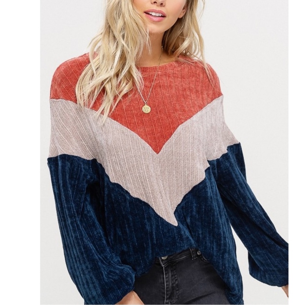 Listicle Chenille Colorblock Chevron Pullover Sweater Size Small